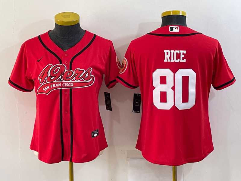 Youth San Francisco 49ers #80 Jerry Rice Red With Patch Cool Base Stitched Baseball Jersey->youth nfl jersey->Youth Jersey